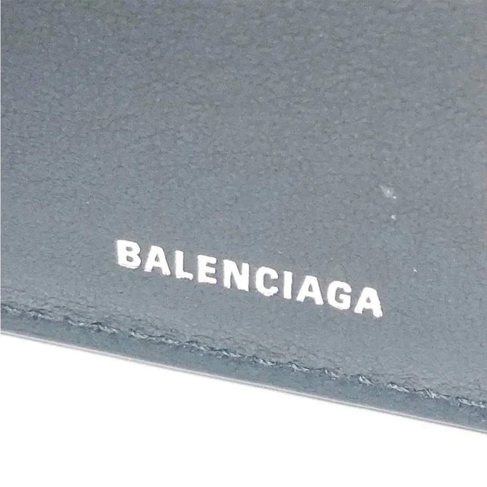 Balenciaga Navy Leather Card Holder with Silver Logo